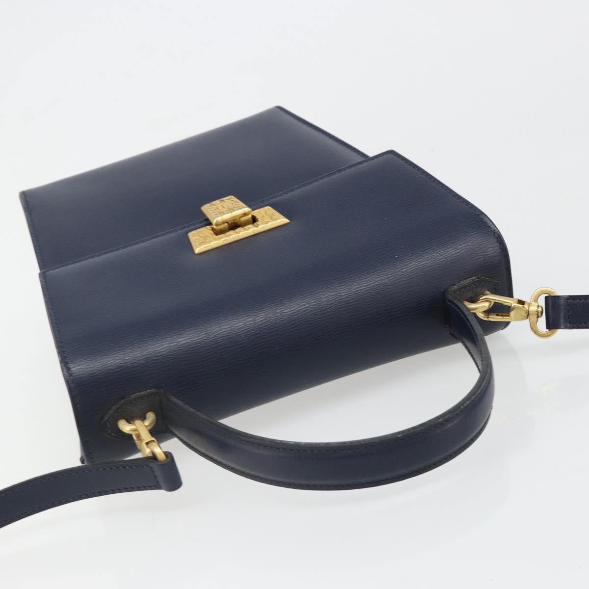 Christian Dior Shoulder Bag Leather 2way Blue Gold Auth 185936A