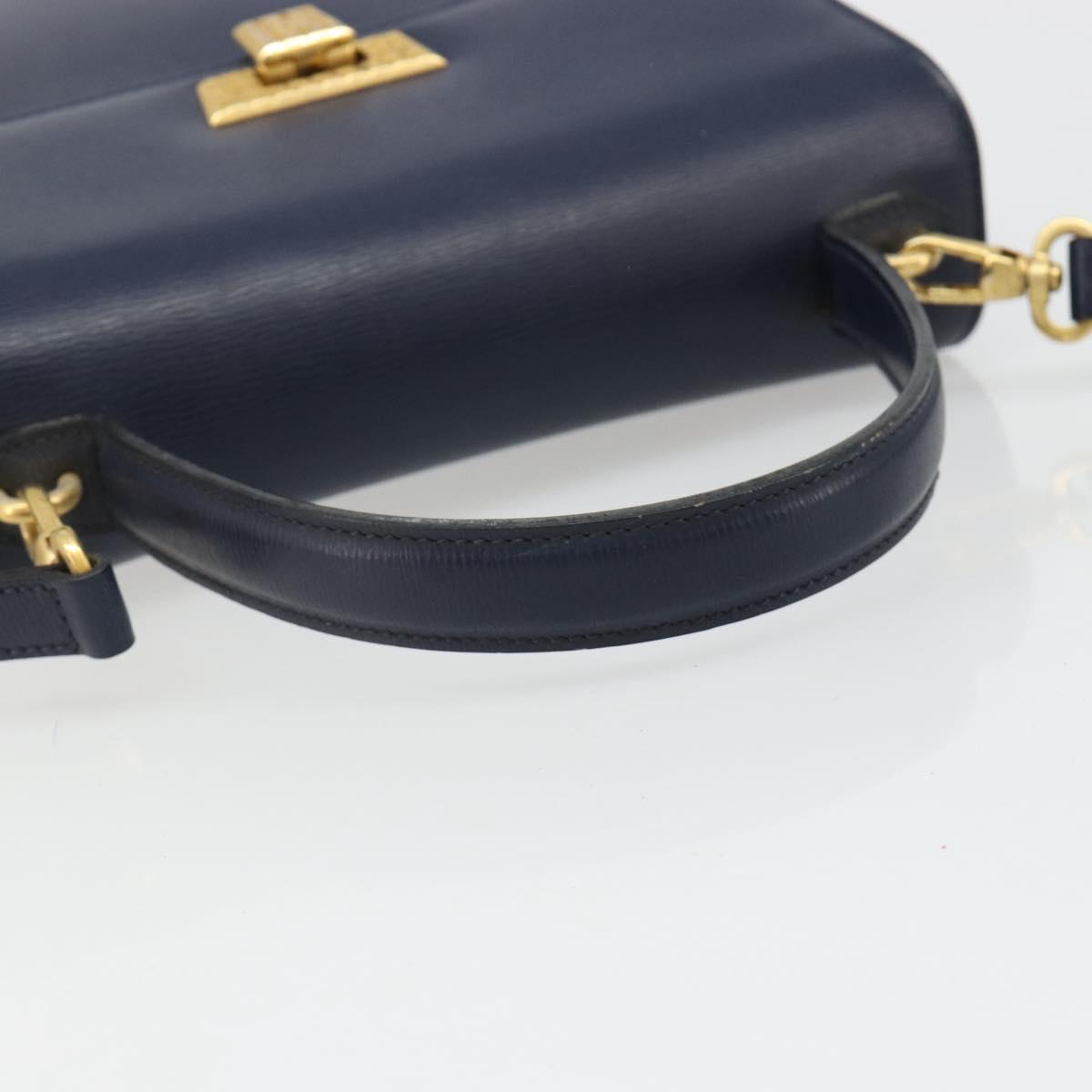 Christian Dior Shoulder Bag Leather 2way Blue Gold Auth 185936A