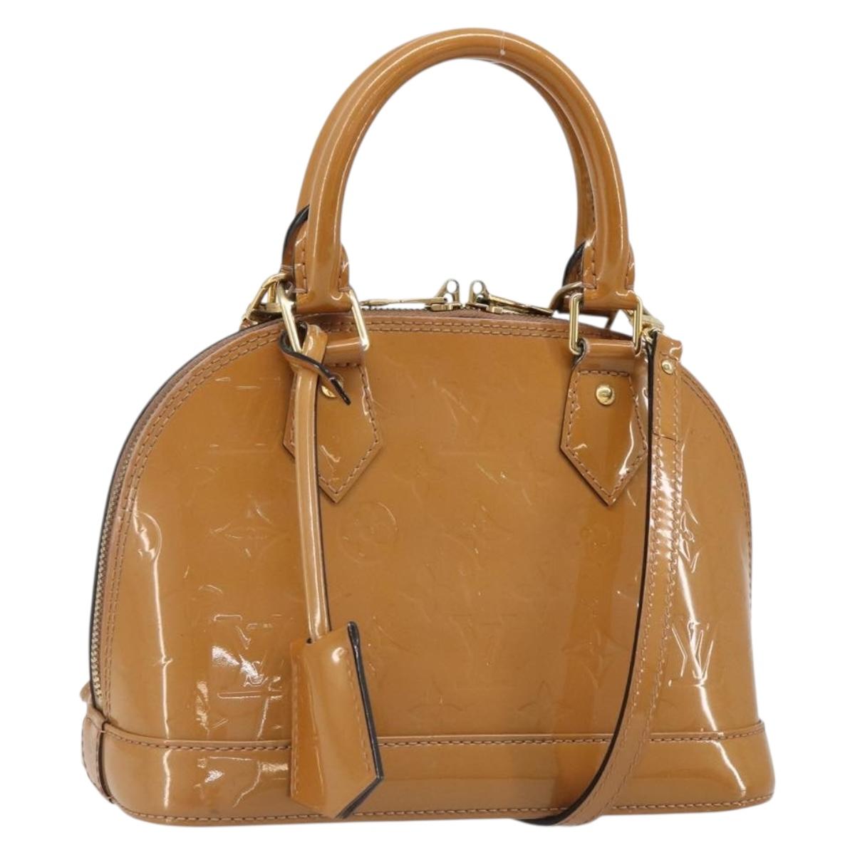 LOUIS VUITTON Monogram Vernis Alma BB Bag 2way Beige Poodle M91752 Auth 185938