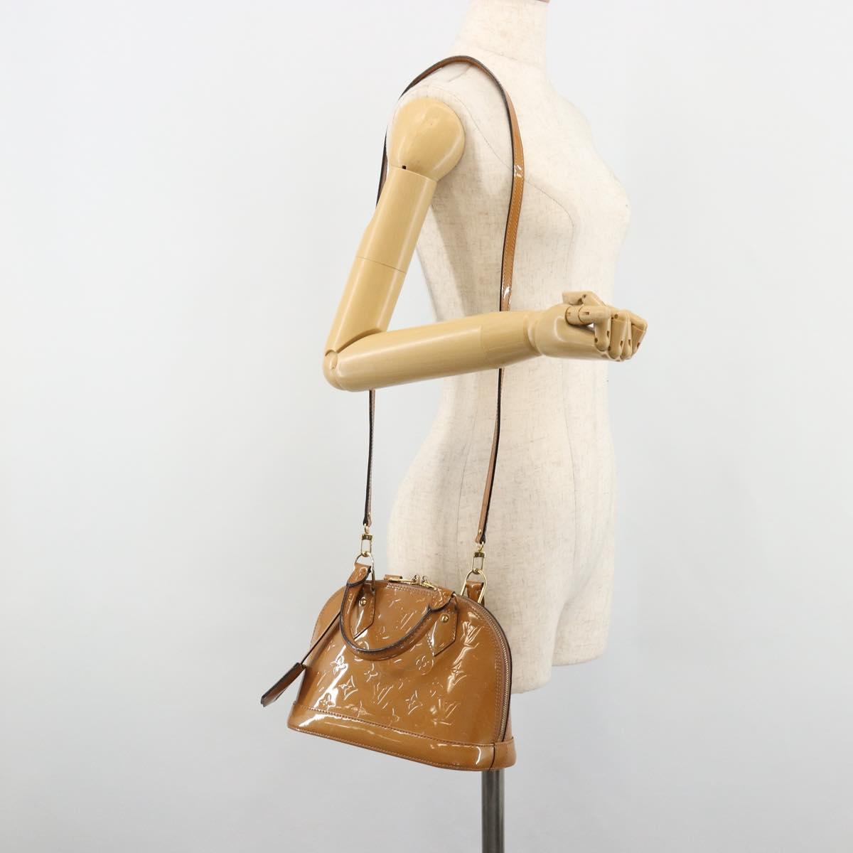 LOUIS VUITTON Monogram Vernis Alma BB Bag 2way Beige Poodle M91752 Auth 185938