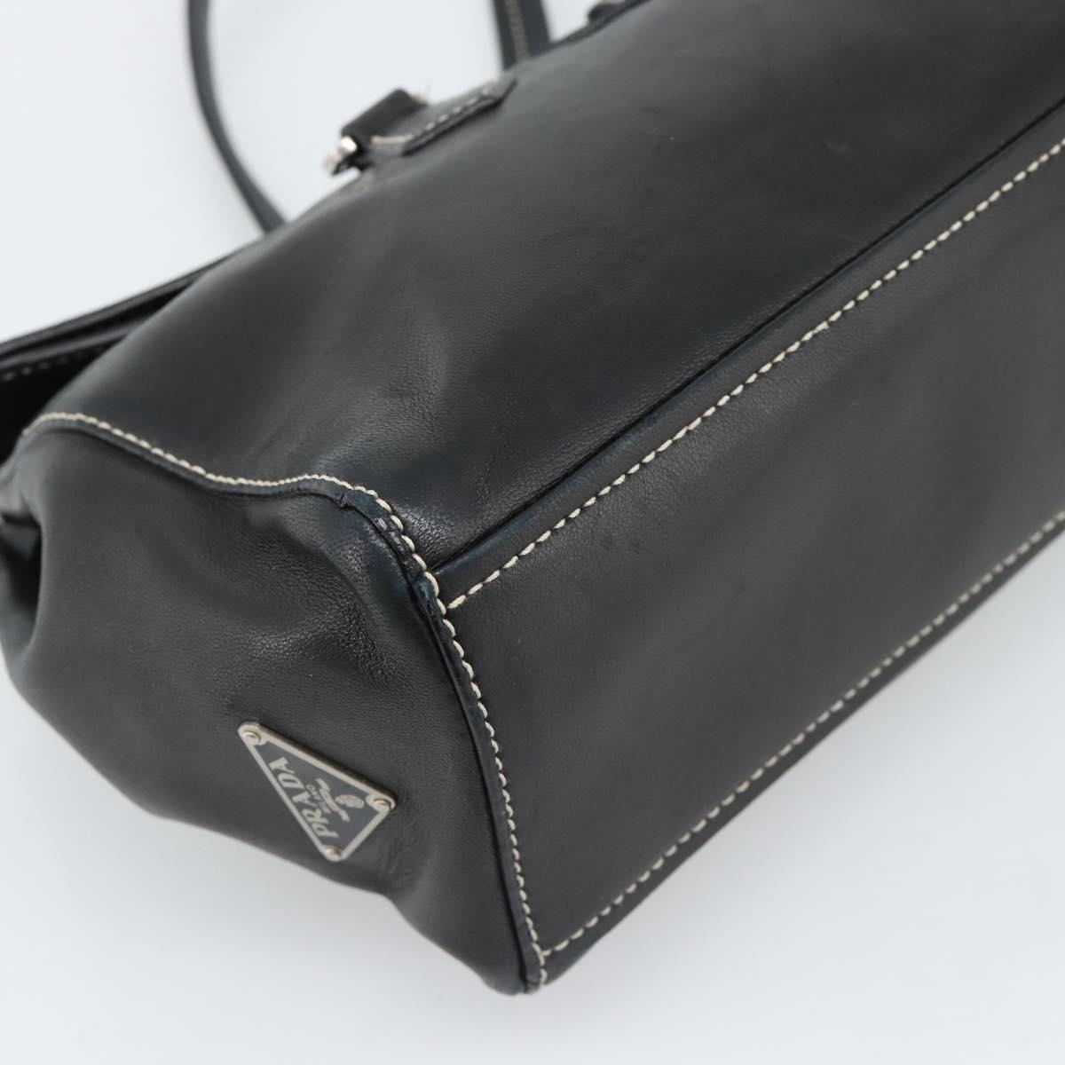 PRADA Hand Bag Leather Black Silver Auth 185946SAV