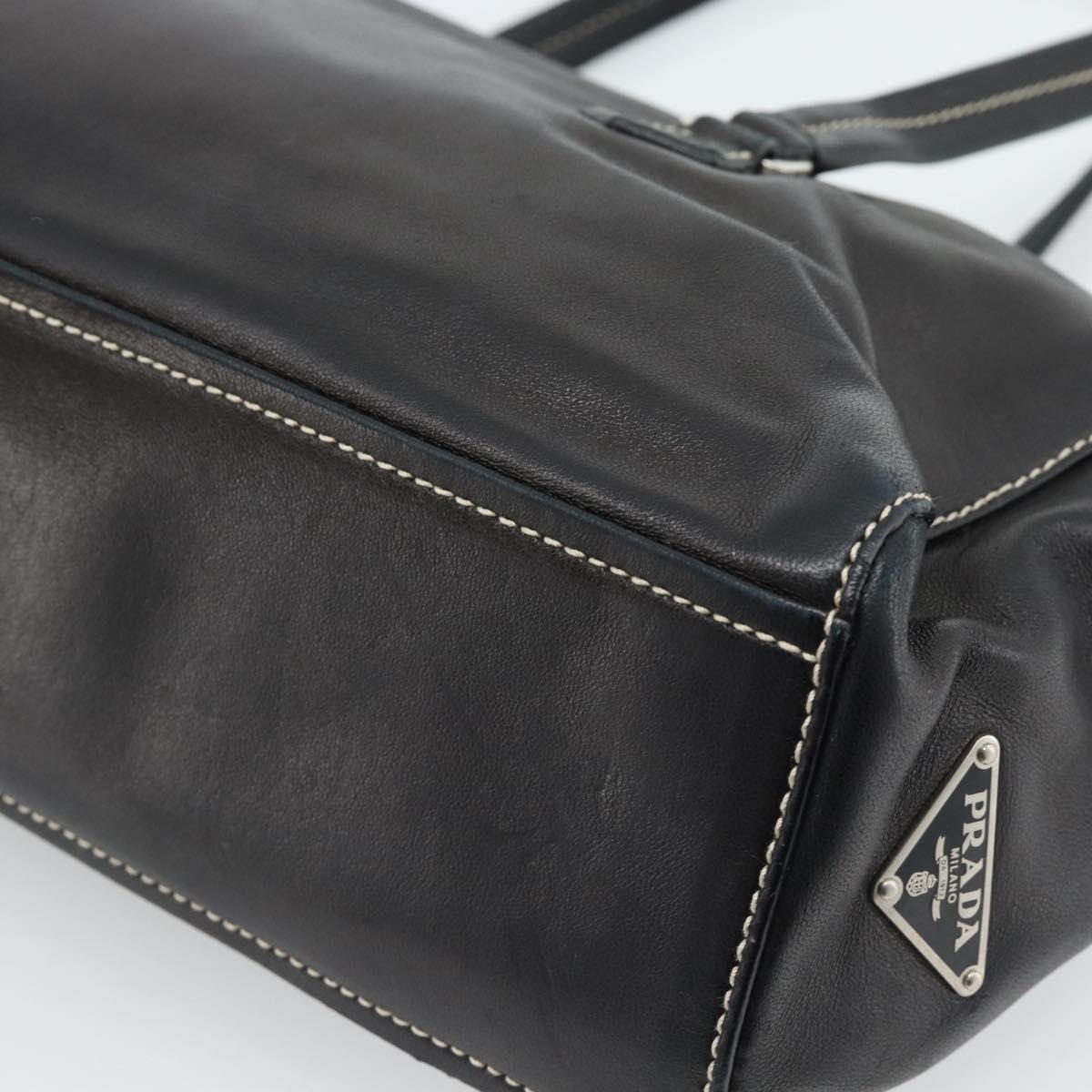 PRADA Hand Bag Leather Black Silver Auth 185946SAV