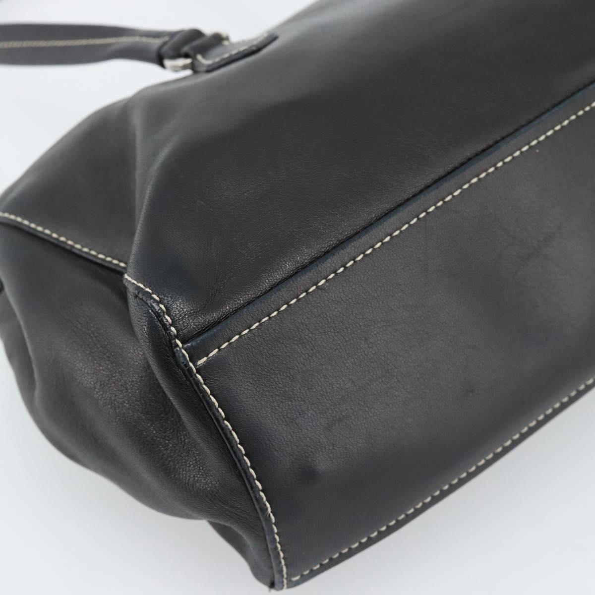 PRADA Hand Bag Leather Black Silver Auth 185946SAV