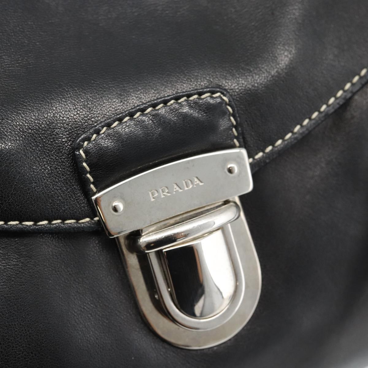 PRADA Hand Bag Leather Black Silver Auth 185946SAV