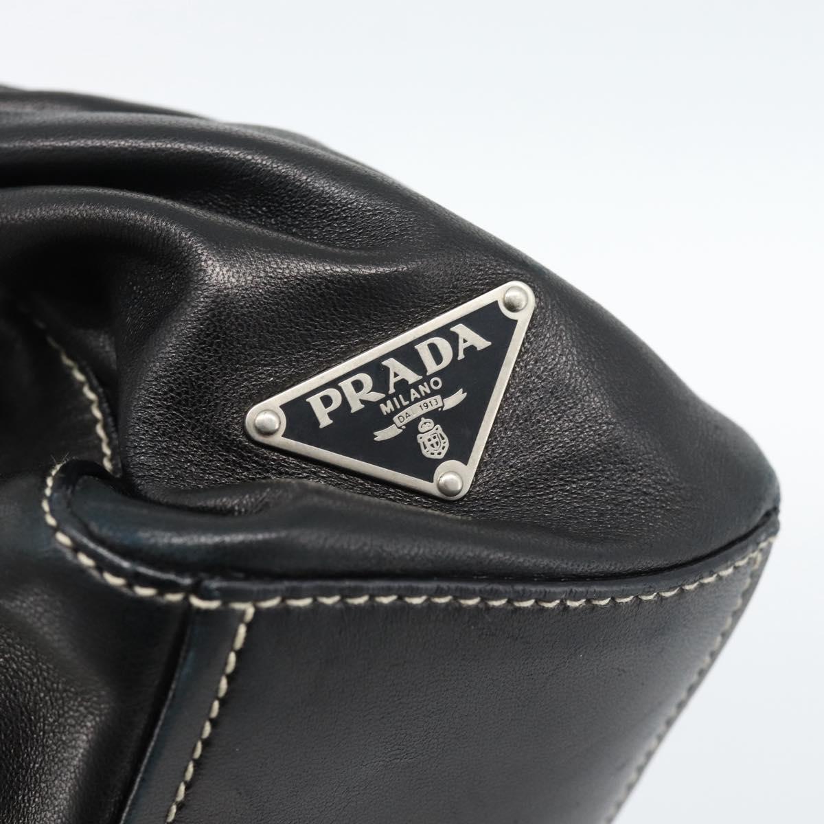 PRADA Hand Bag Leather Black Silver Auth 185946SAV