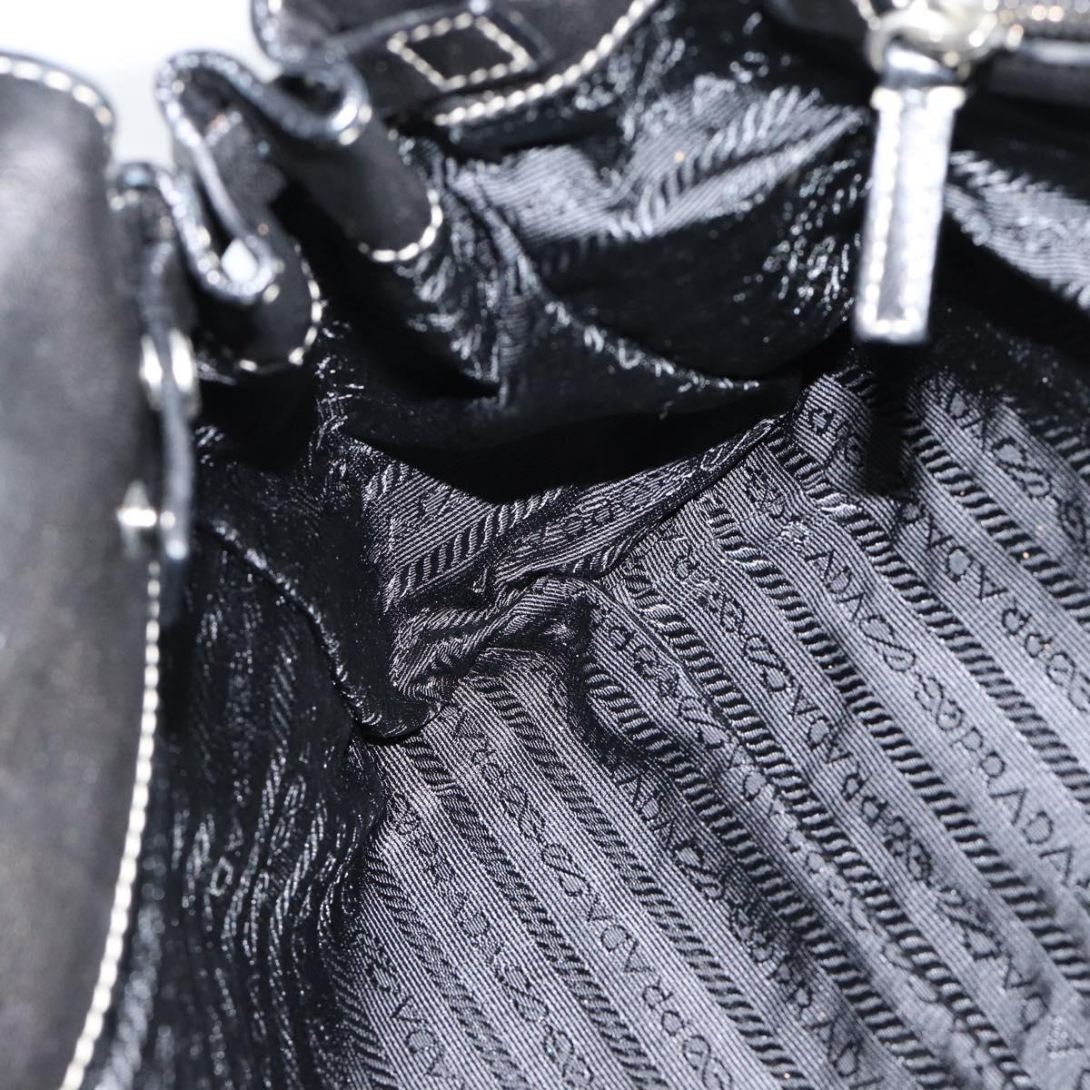 PRADA Hand Bag Leather Black Silver Auth 185946SAV