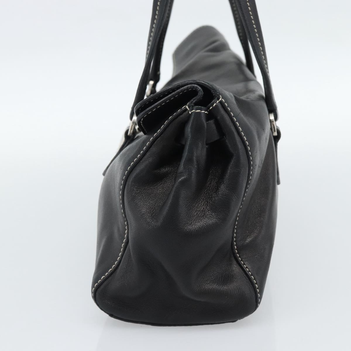 PRADA Hand Bag Leather Black Silver Auth 185946SAV