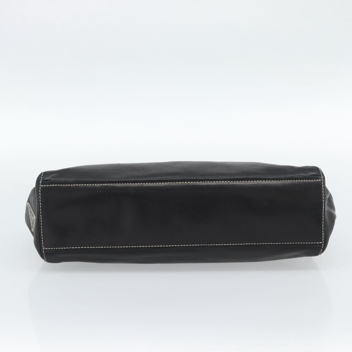 PRADA Hand Bag Leather Black Silver Auth 185946SAV