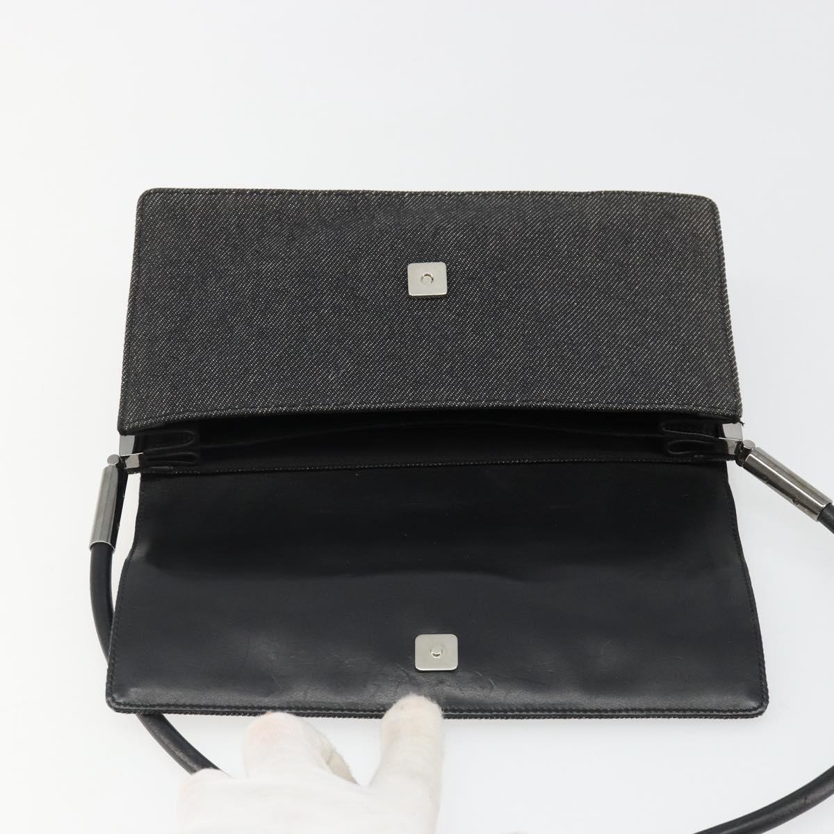 GUCCI Accessory Pouch Denim Black Silver 01235 Auth 185948A