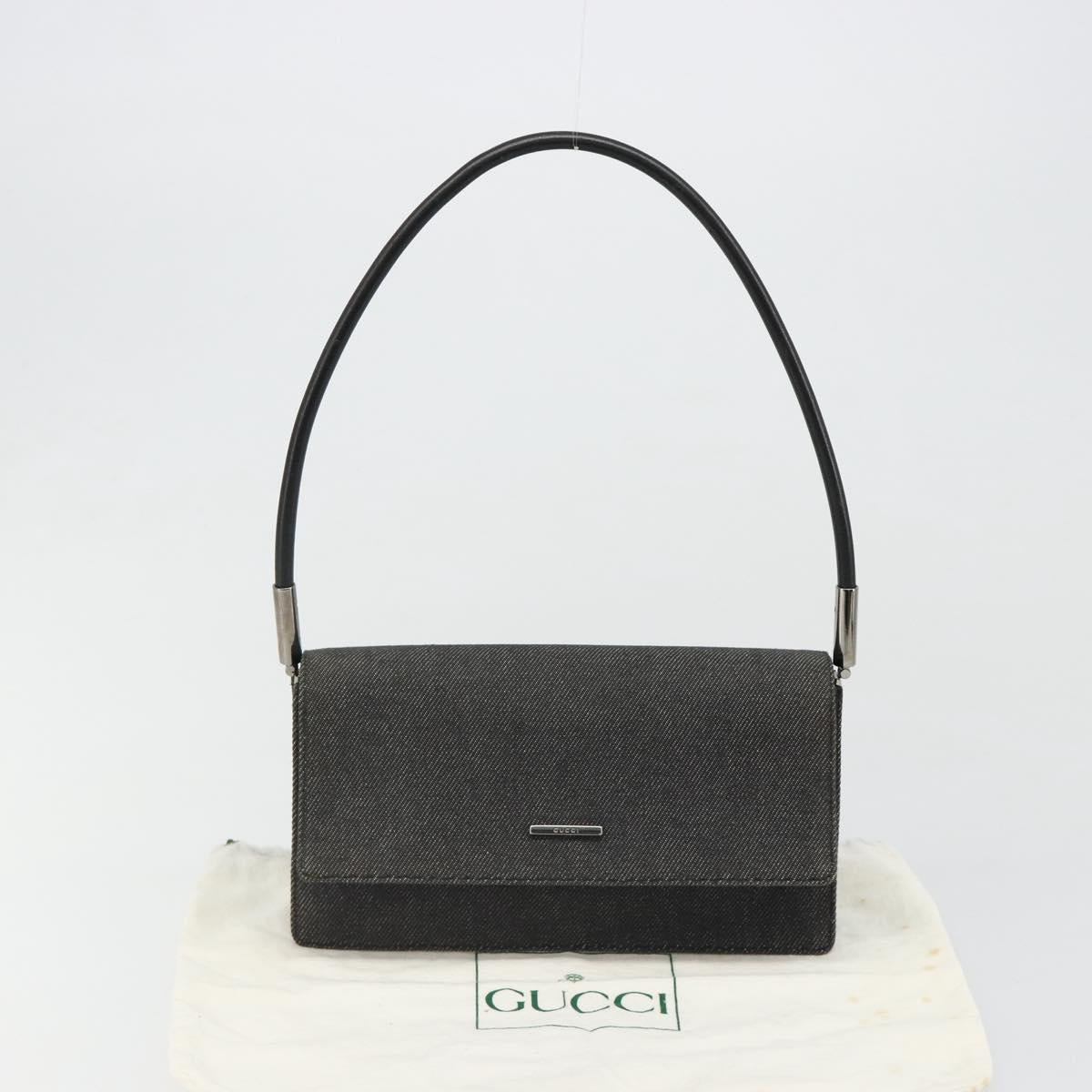 GUCCI Accessory Pouch Denim Black Silver 01235 Auth 185948A