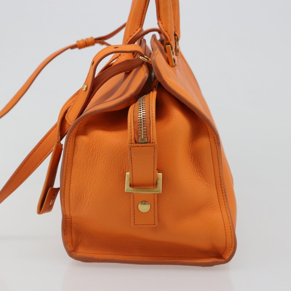 SAINT LAURENT Cabas Mini Hand Bag Leather 2way Orange Gold Auth 185950A