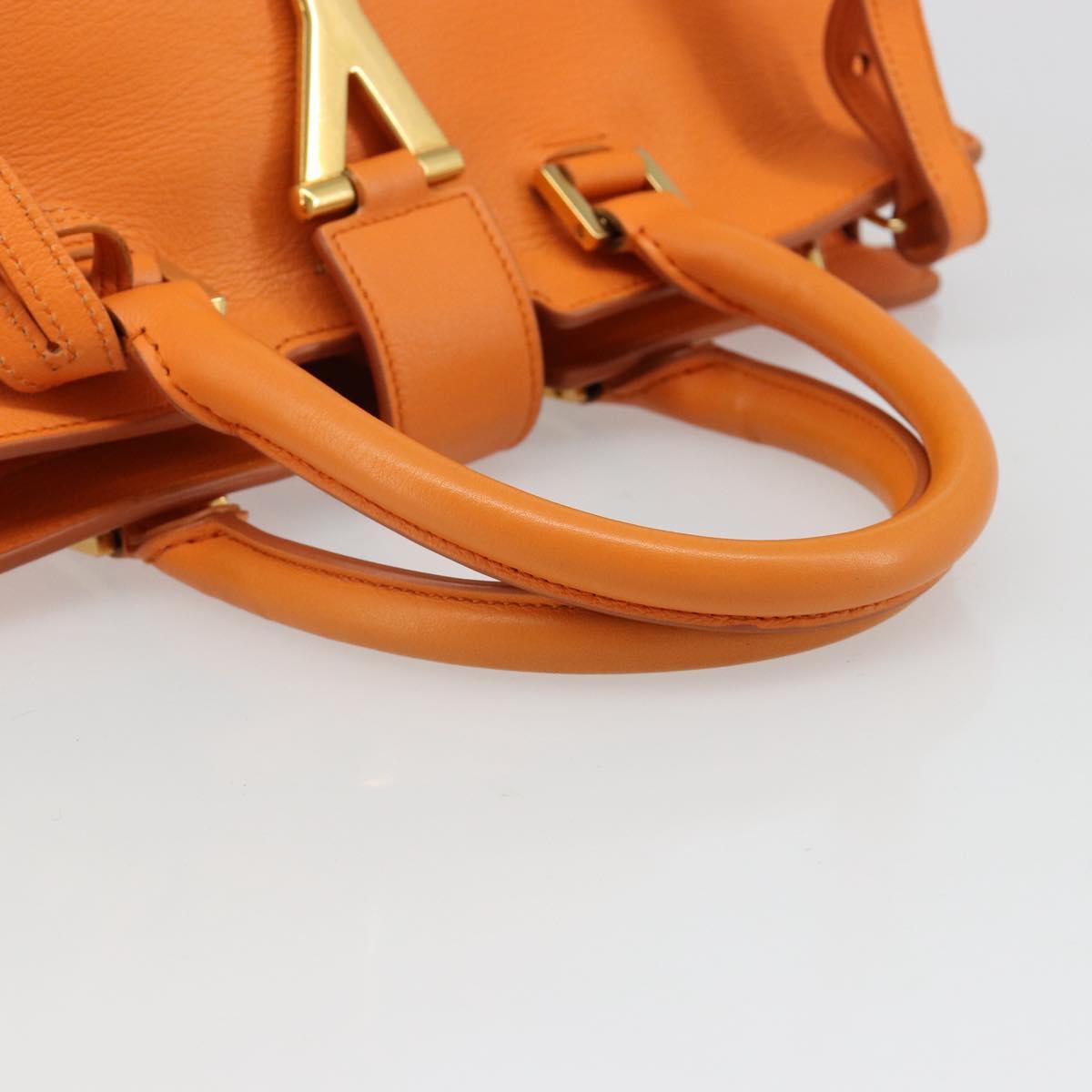 SAINT LAURENT Cabas Mini Hand Bag Leather 2way Orange Gold Auth 185950A