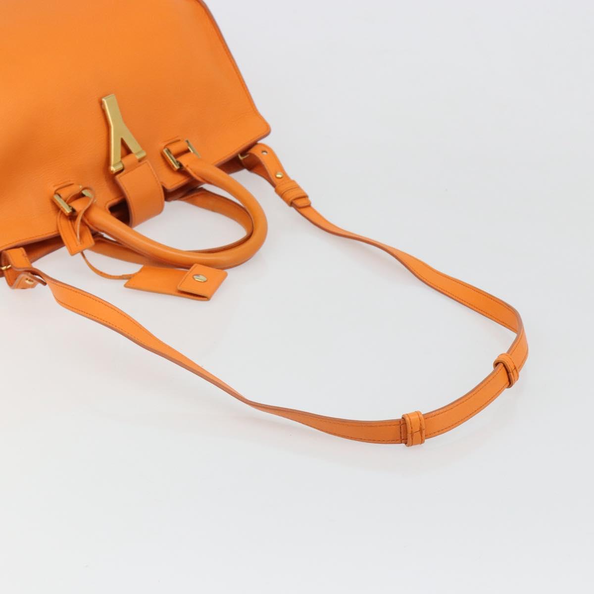 SAINT LAURENT Cabas Mini Hand Bag Leather 2way Orange Gold Auth 185950A