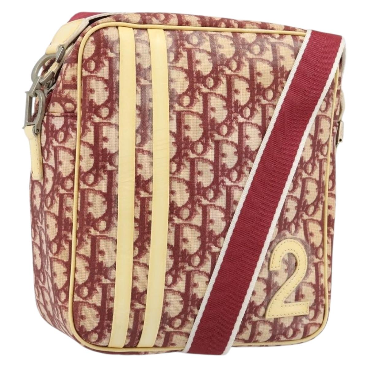 Christian Dior Trotter Canvas Shoulder Bag PVC Red Silver Auth 185951