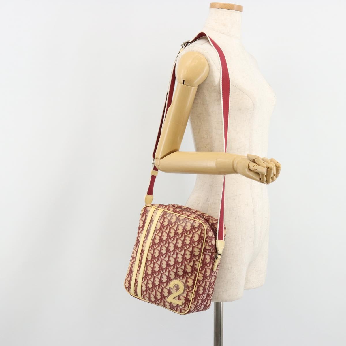 Christian Dior Trotter Canvas Shoulder Bag PVC Red Silver Auth 185951