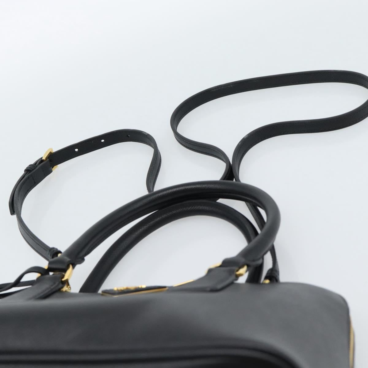 PRADA Hand Bag Saffiano leather 2way Black Gold Auth 185952SAM