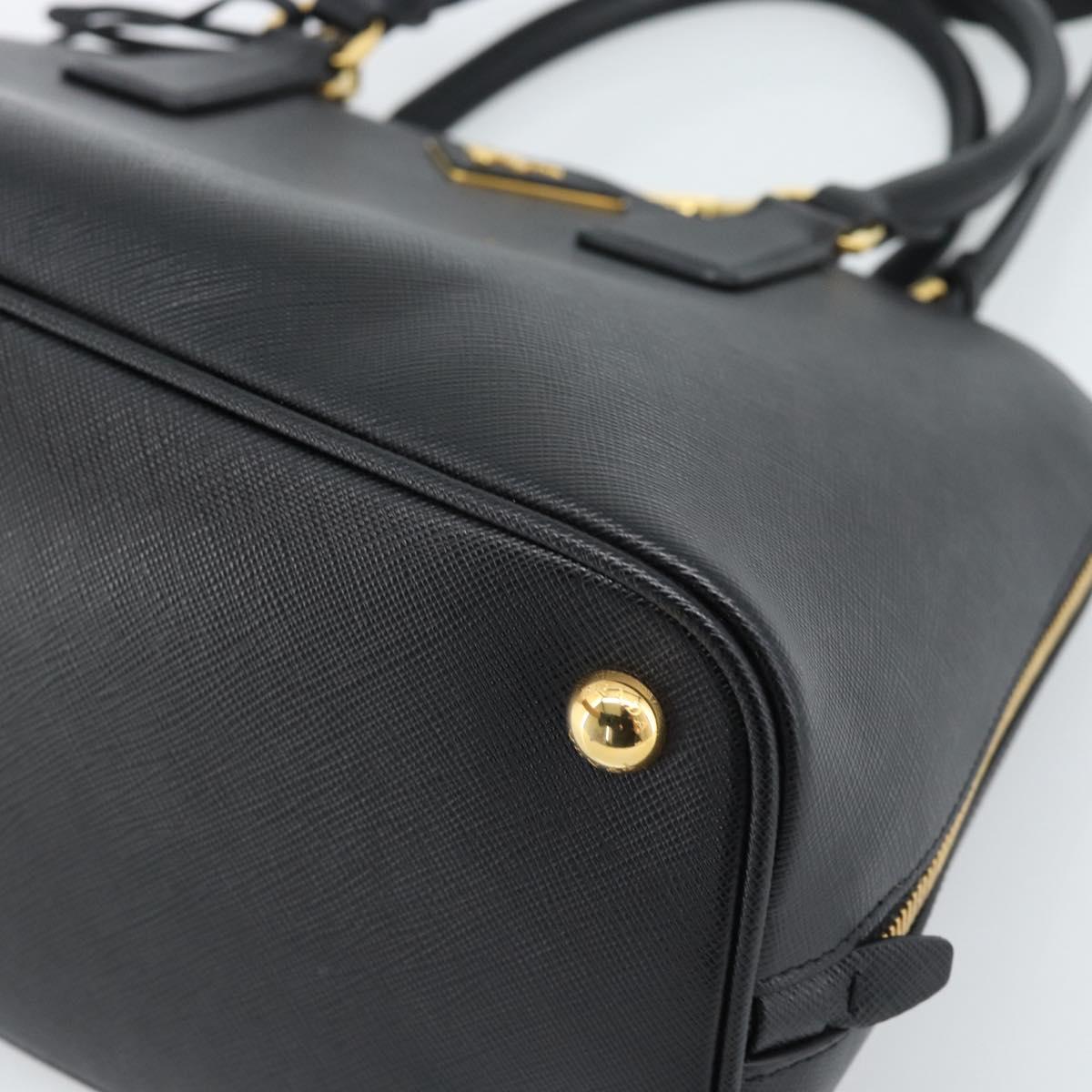 PRADA Hand Bag Saffiano leather 2way Black Gold Auth 185952SAM