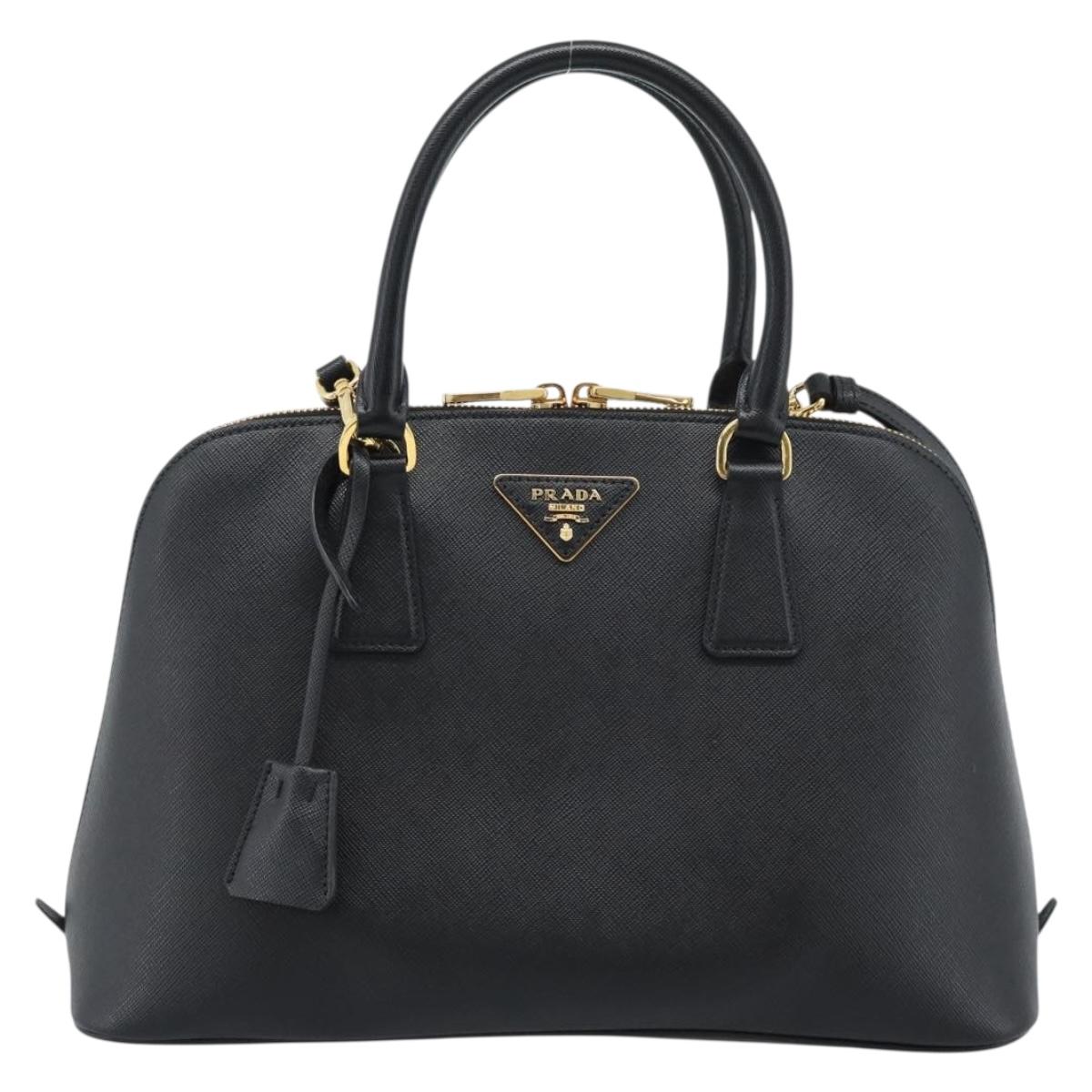 PRADA Hand Bag Saffiano leather 2way Black Gold Auth 185952SAM