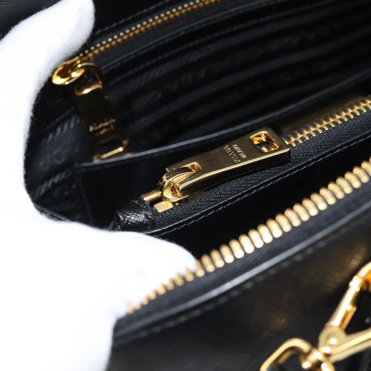 PRADA Hand Bag Saffiano leather 2way Black Gold Auth 185952SAM