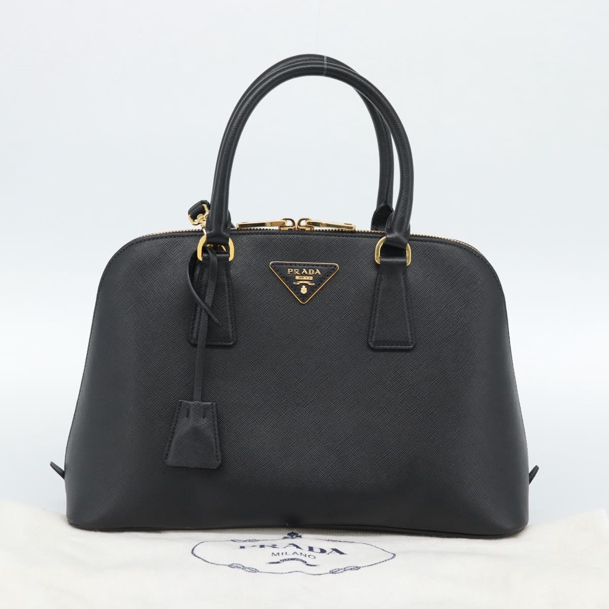 PRADA Hand Bag Saffiano leather 2way Black Gold Auth 185952SAM