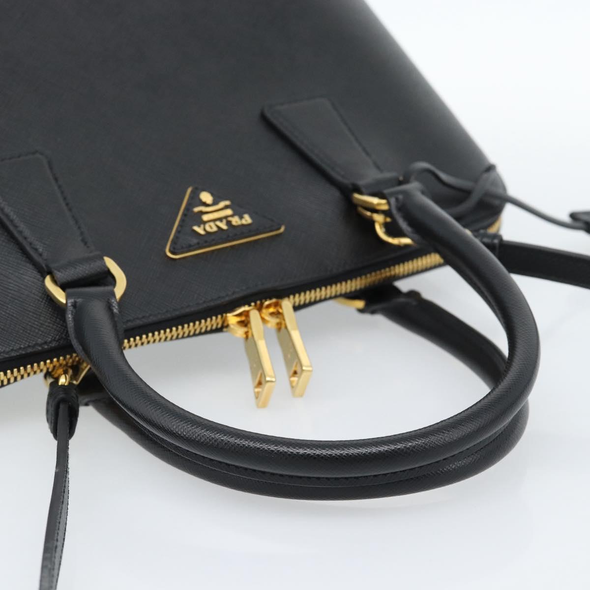 PRADA Hand Bag Saffiano leather 2way Black Gold Auth 185952SAM