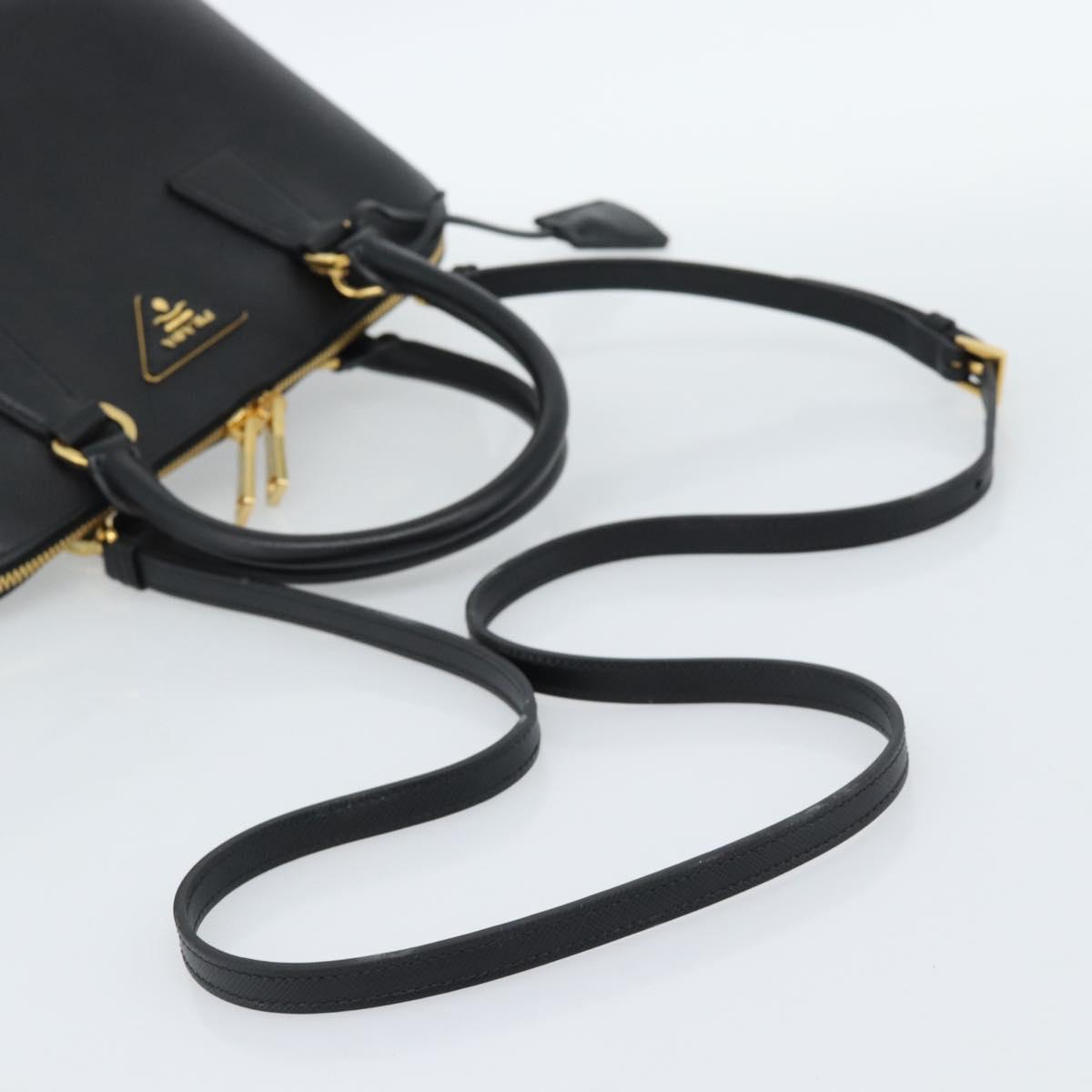 PRADA Hand Bag Saffiano leather 2way Black Gold Auth 185952SAM