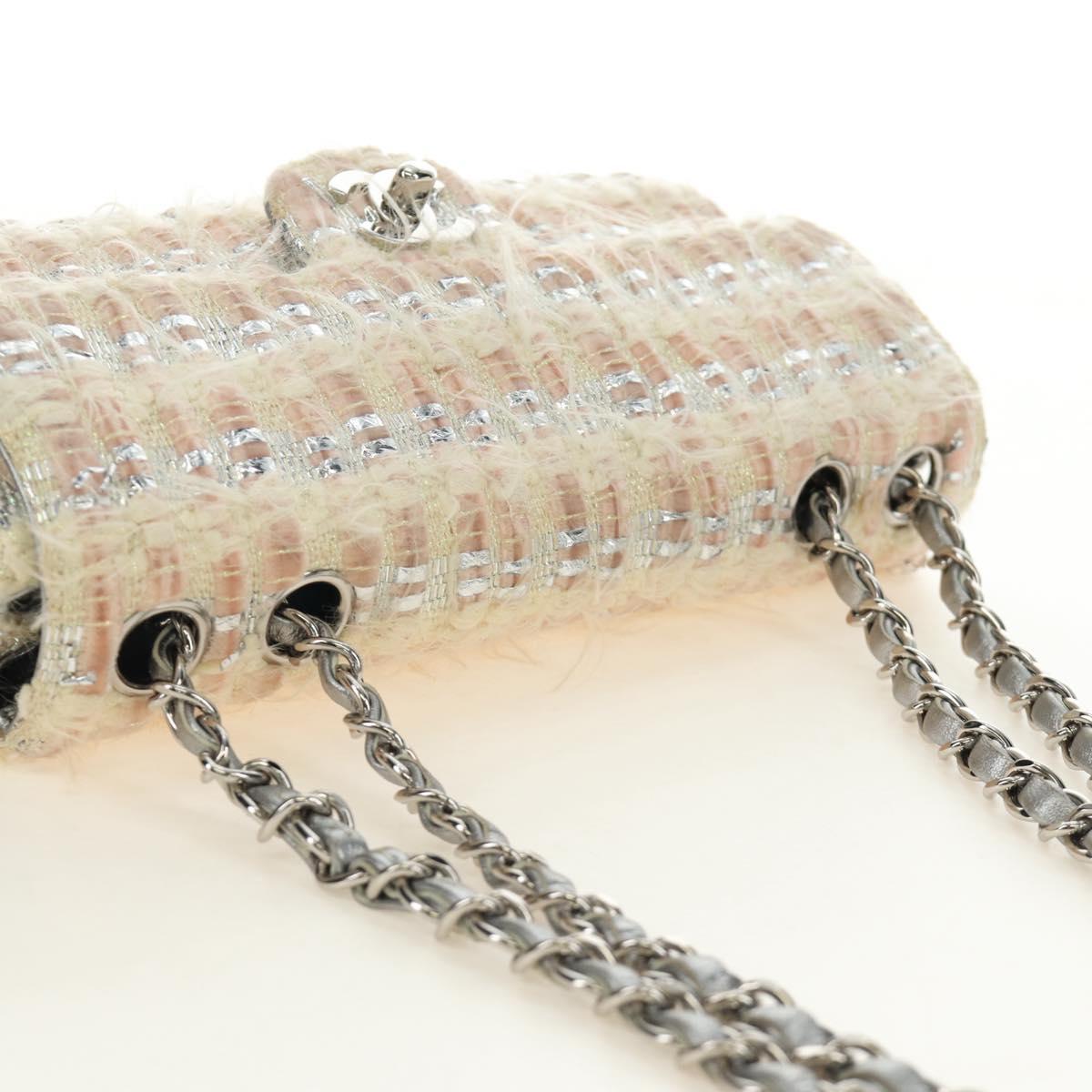 CHANEL Chain Matelasse 23 Shoulder Bag tweed Pink Silver CC Auth 185953SAM