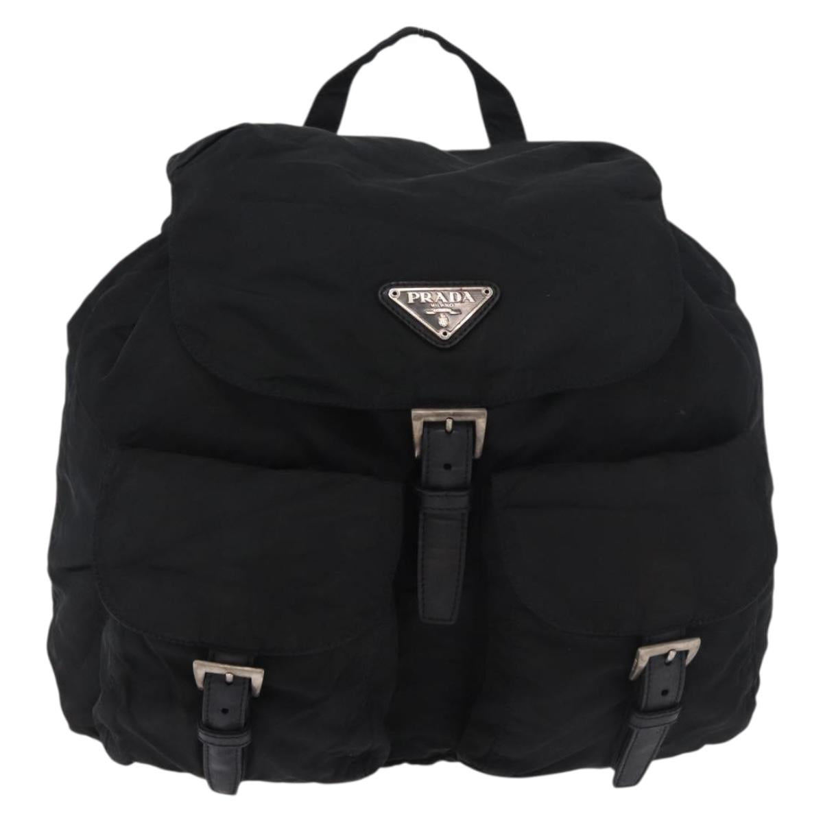 PRADA Backpack Nylon Black Silver Auth 185957