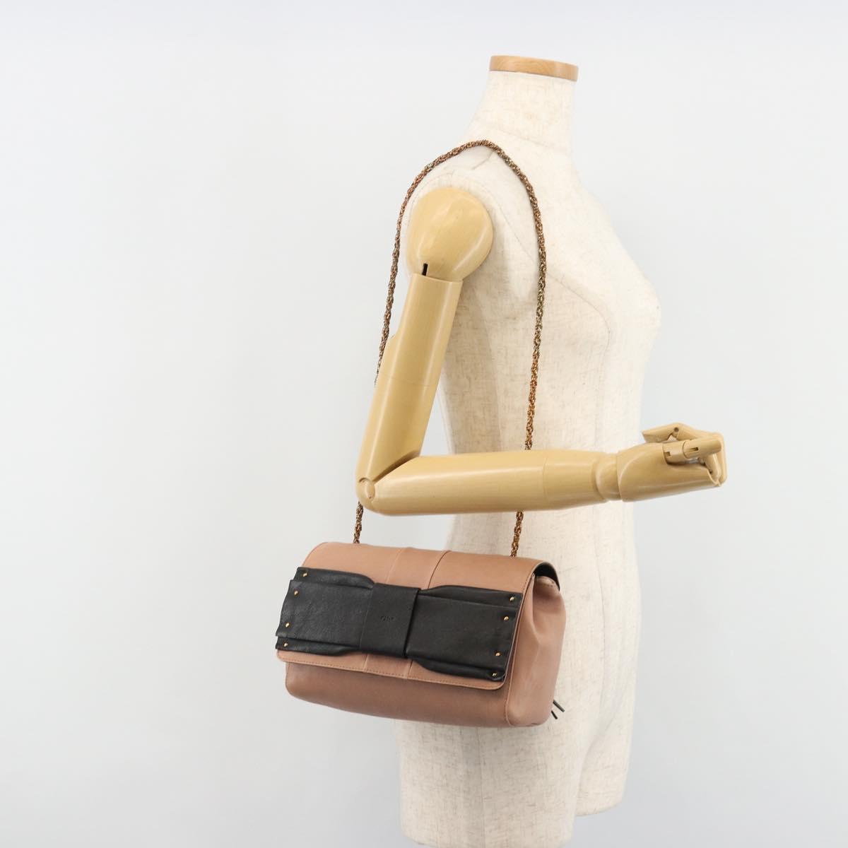 Chloe Chain June Shoulder Bag Leather Pink Gold Auth 185958A