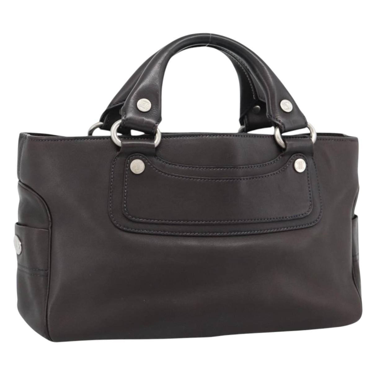CELINE Boogie Bag Hand Bag Leather Dark Brown Auth 185959