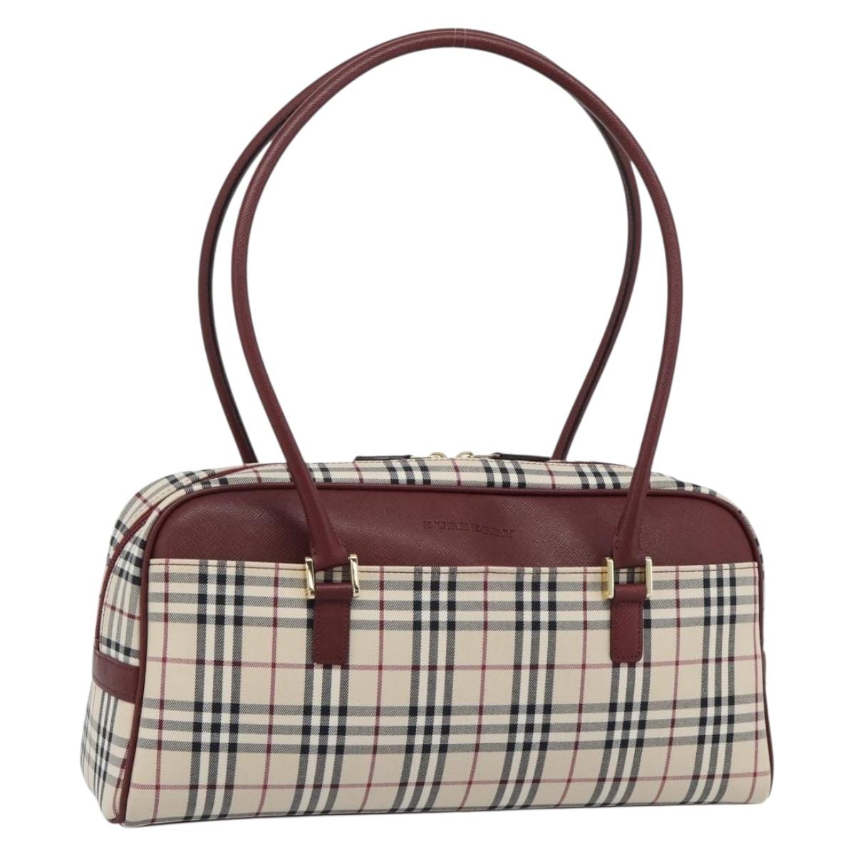 BURBERRY Nova Check Shoulder Bag Canvas Beige Gold Auth 185960SAV