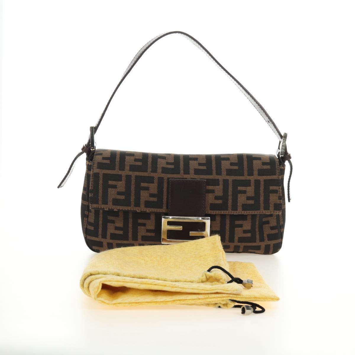 FENDI Zucca Canvas Mamma Baguette Shoulder Bag Black Brown Auth 185961SAM