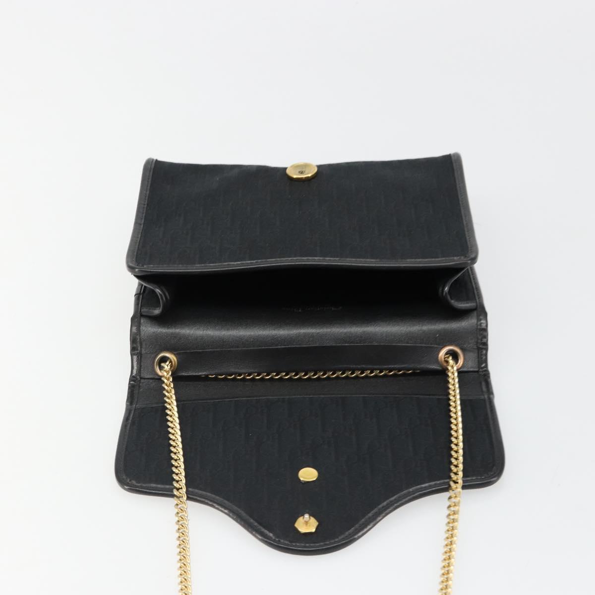 Christian Dior Trotter Canvas Chain Shoulder Bag Black Gold Auth 185963A
