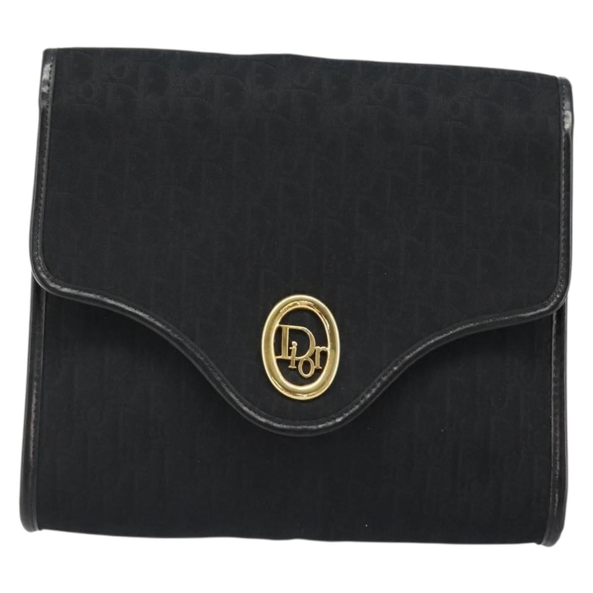 Christian Dior Trotter Canvas Chain Shoulder Bag Black Gold Auth 185963A