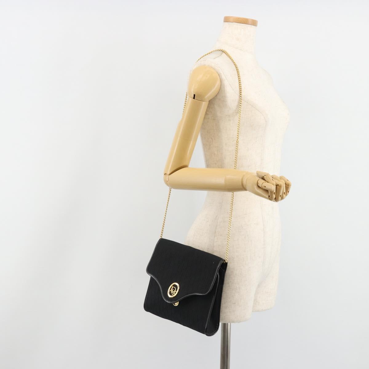 Christian Dior Trotter Canvas Chain Shoulder Bag Black Gold Auth 185963A