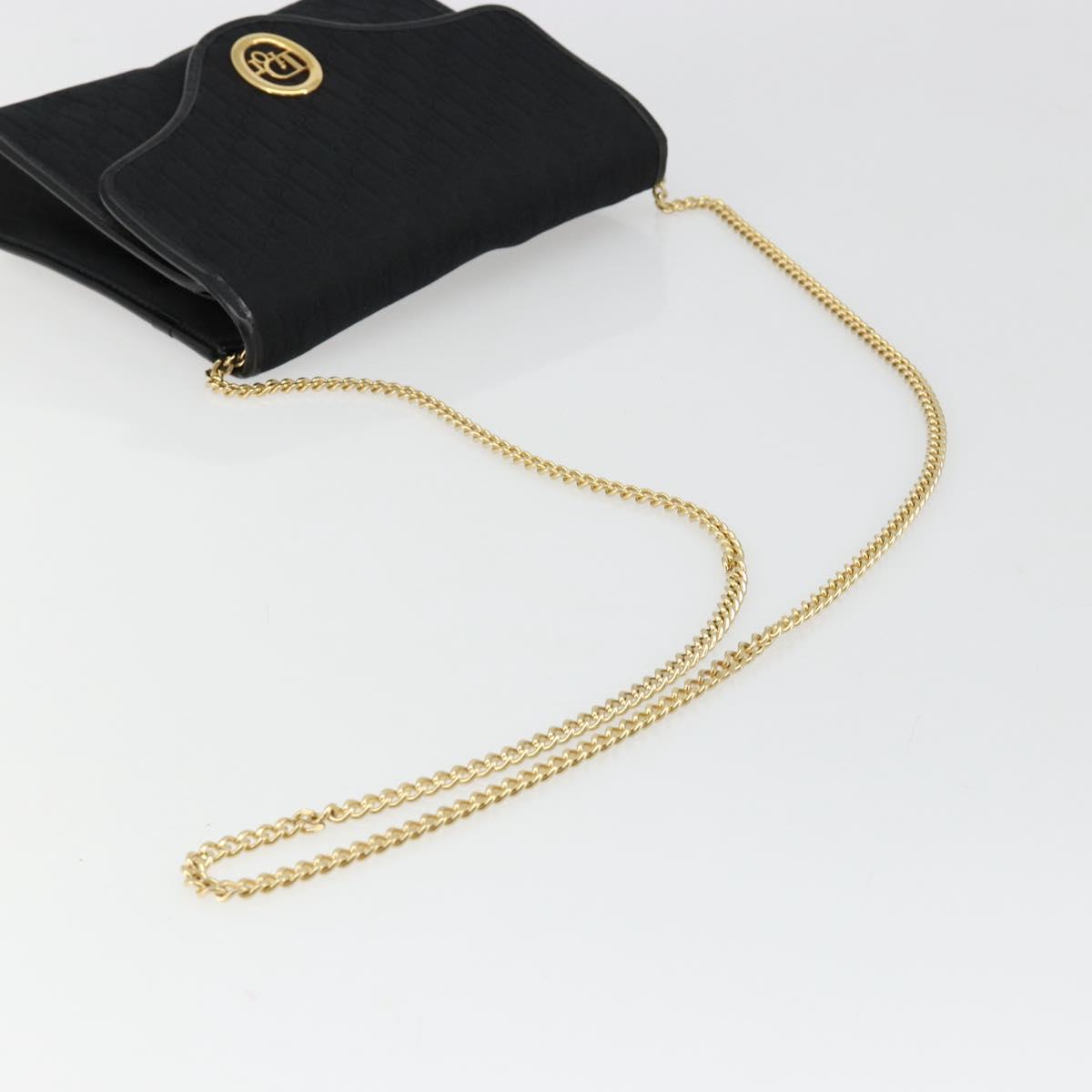 Christian Dior Trotter Canvas Chain Shoulder Bag Black Gold Auth 185963A