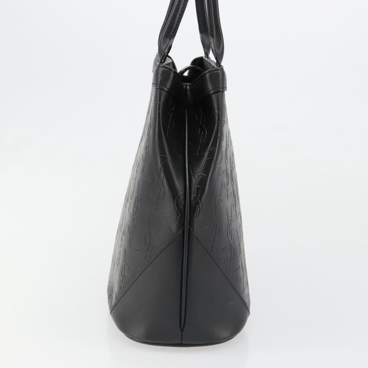 SAINT LAURENT Cassandra Hand Bag Leather Black Gold Auth 185965