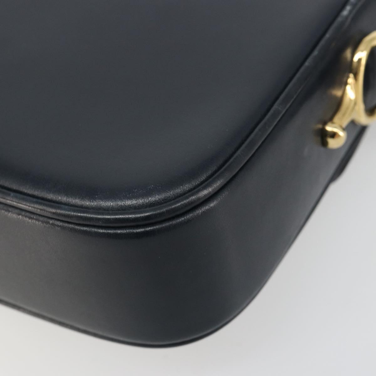 CELINE Shoulder Bag Leather Navy Gold Auth 185966A