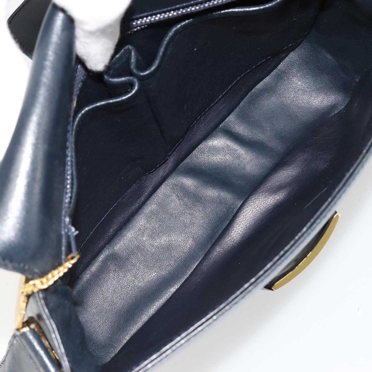 CELINE Shoulder Bag Leather Navy Gold Auth 185966A