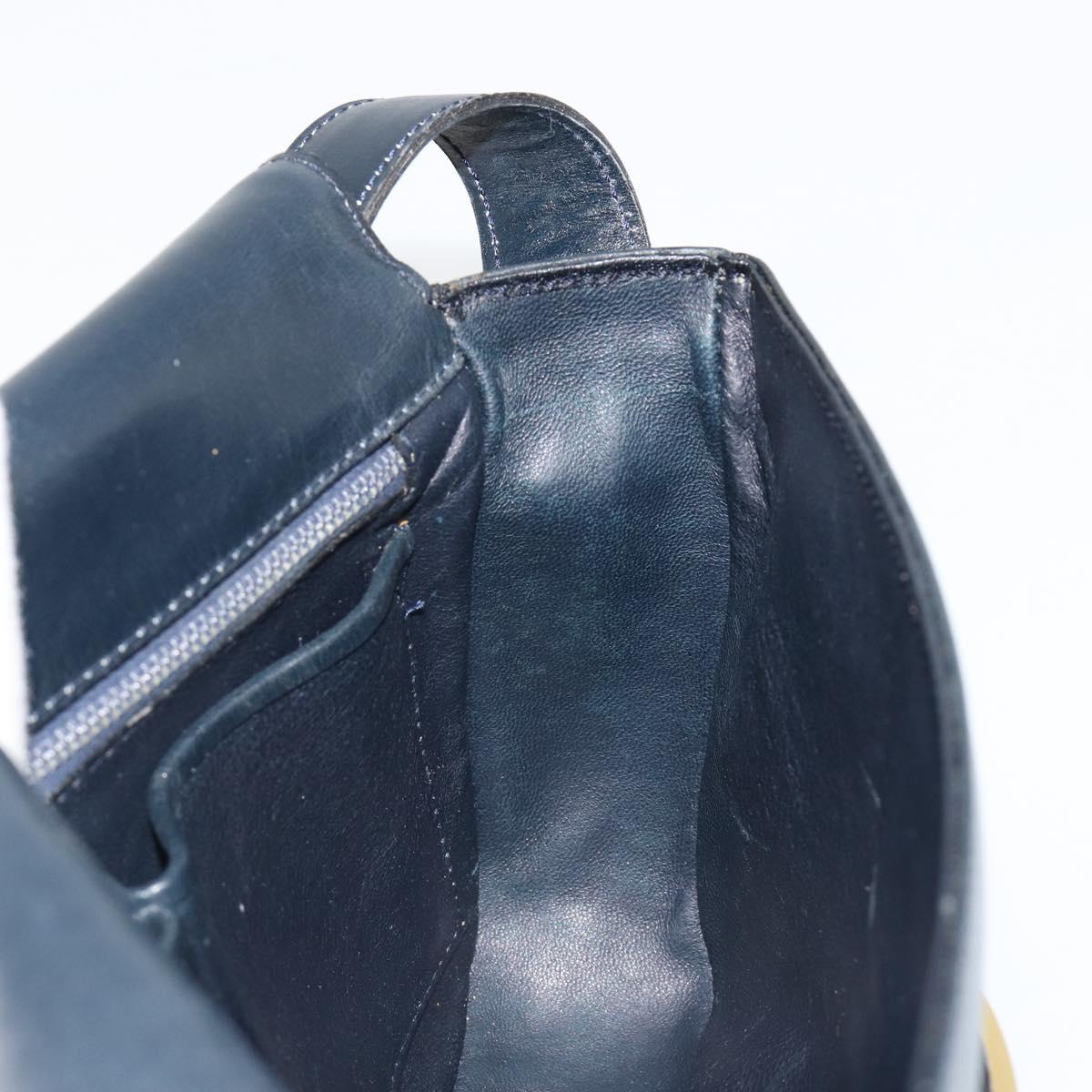 CELINE Shoulder Bag Leather Navy Gold Auth 185966A