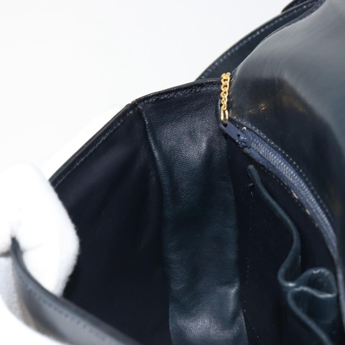 CELINE Shoulder Bag Leather Navy Gold Auth 185966A