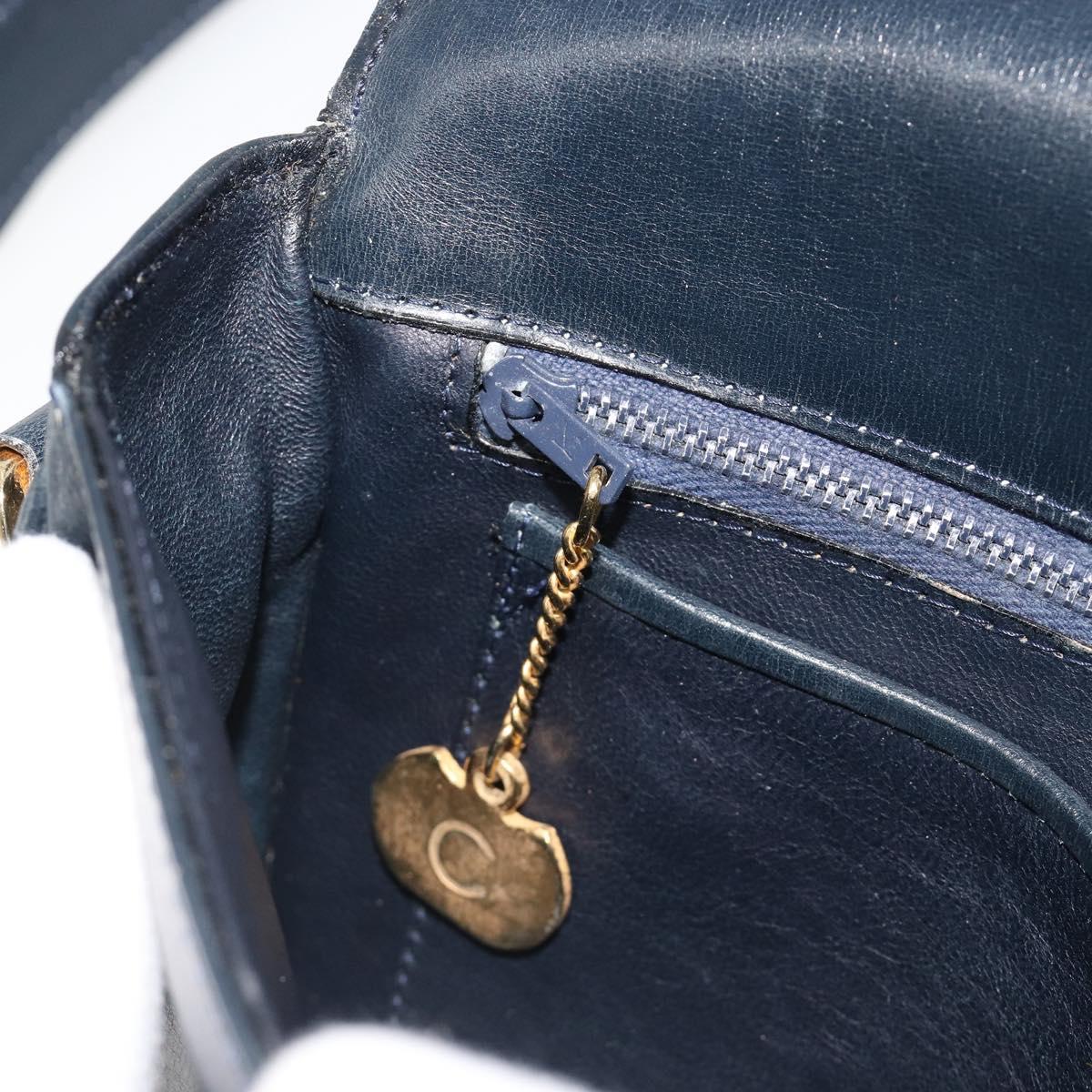 CELINE Shoulder Bag Leather Navy Gold Auth 185966A