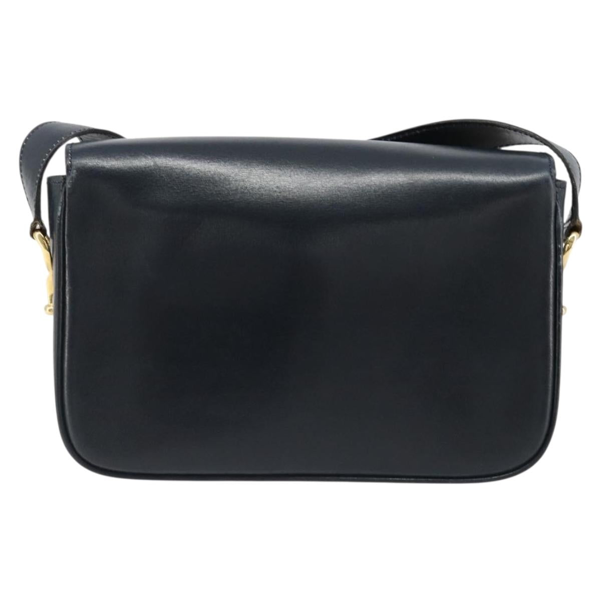 CELINE Shoulder Bag Leather Navy Gold Auth 185966A