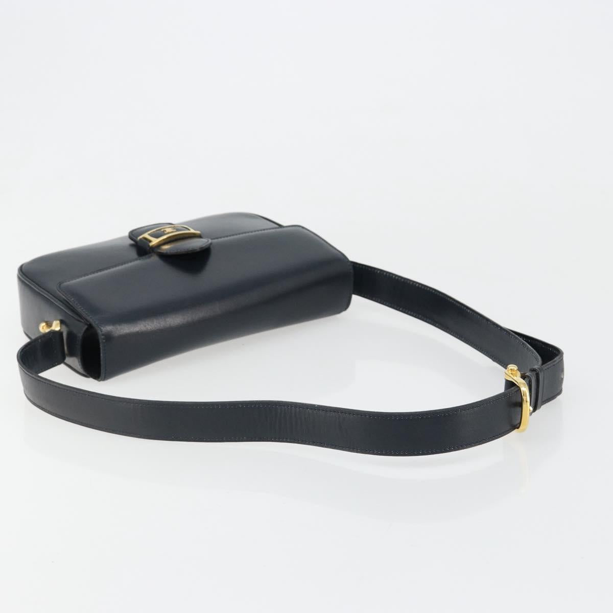 CELINE Shoulder Bag Leather Navy Gold Auth 185966A