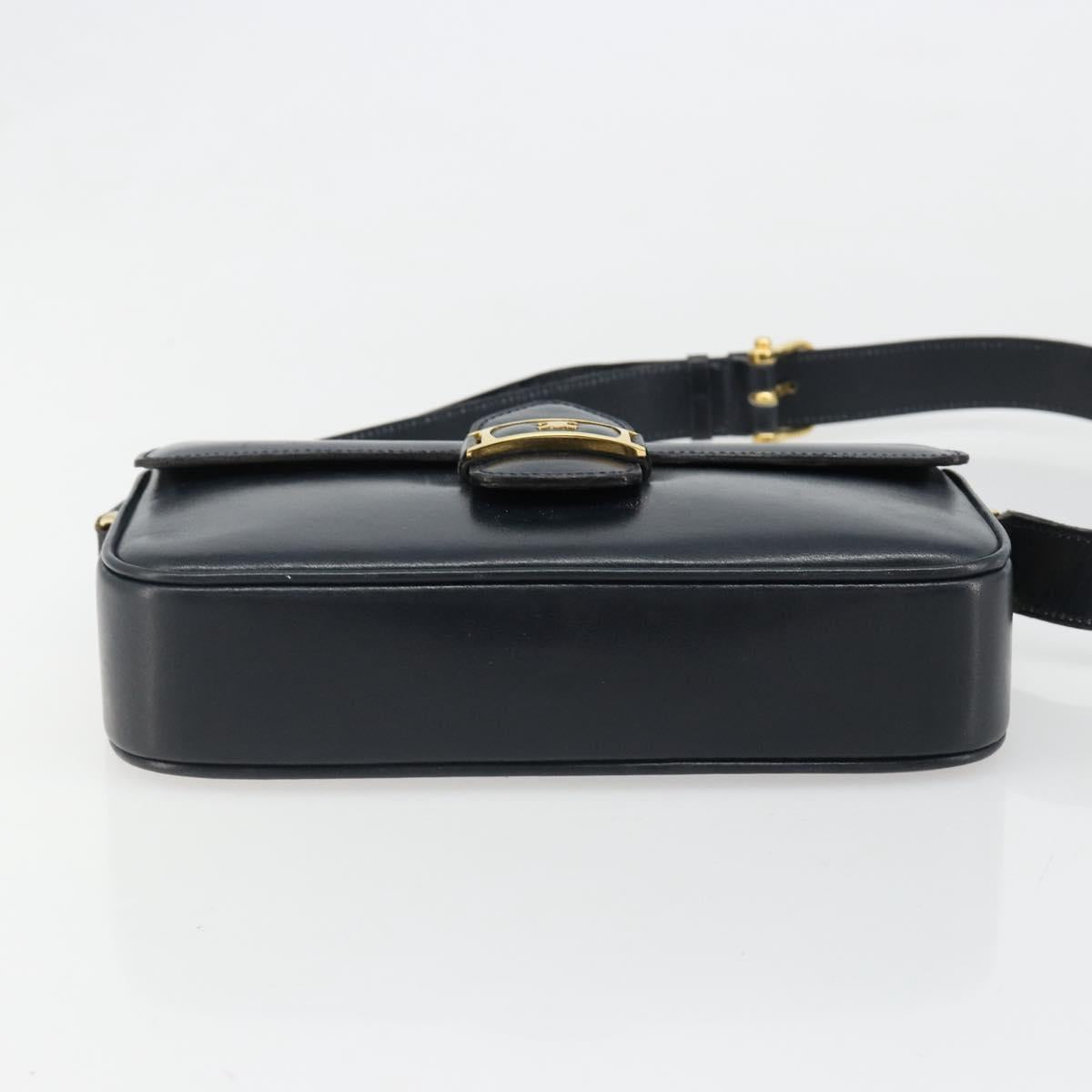 CELINE Shoulder Bag Leather Navy Gold Auth 185966A