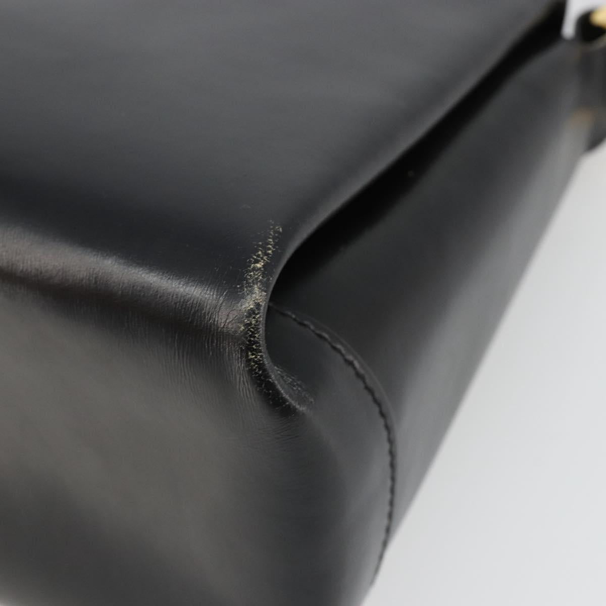 GUCCI Shoulder Bag Leather Black Gold Auth 185968