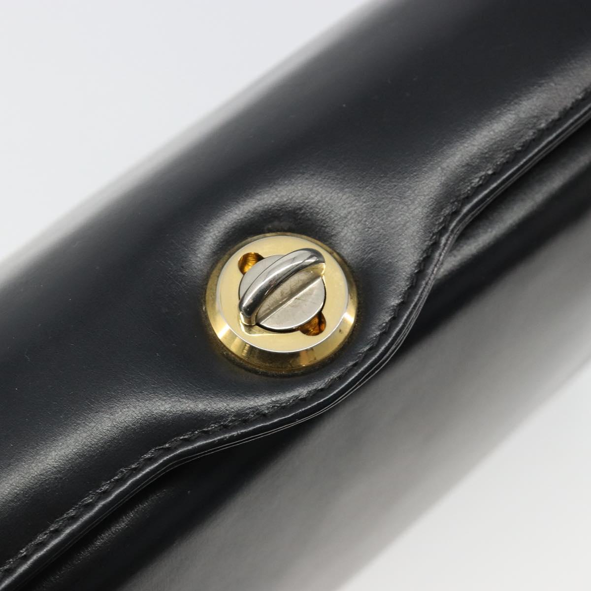 GUCCI Shoulder Bag Leather Black Gold Auth 185968