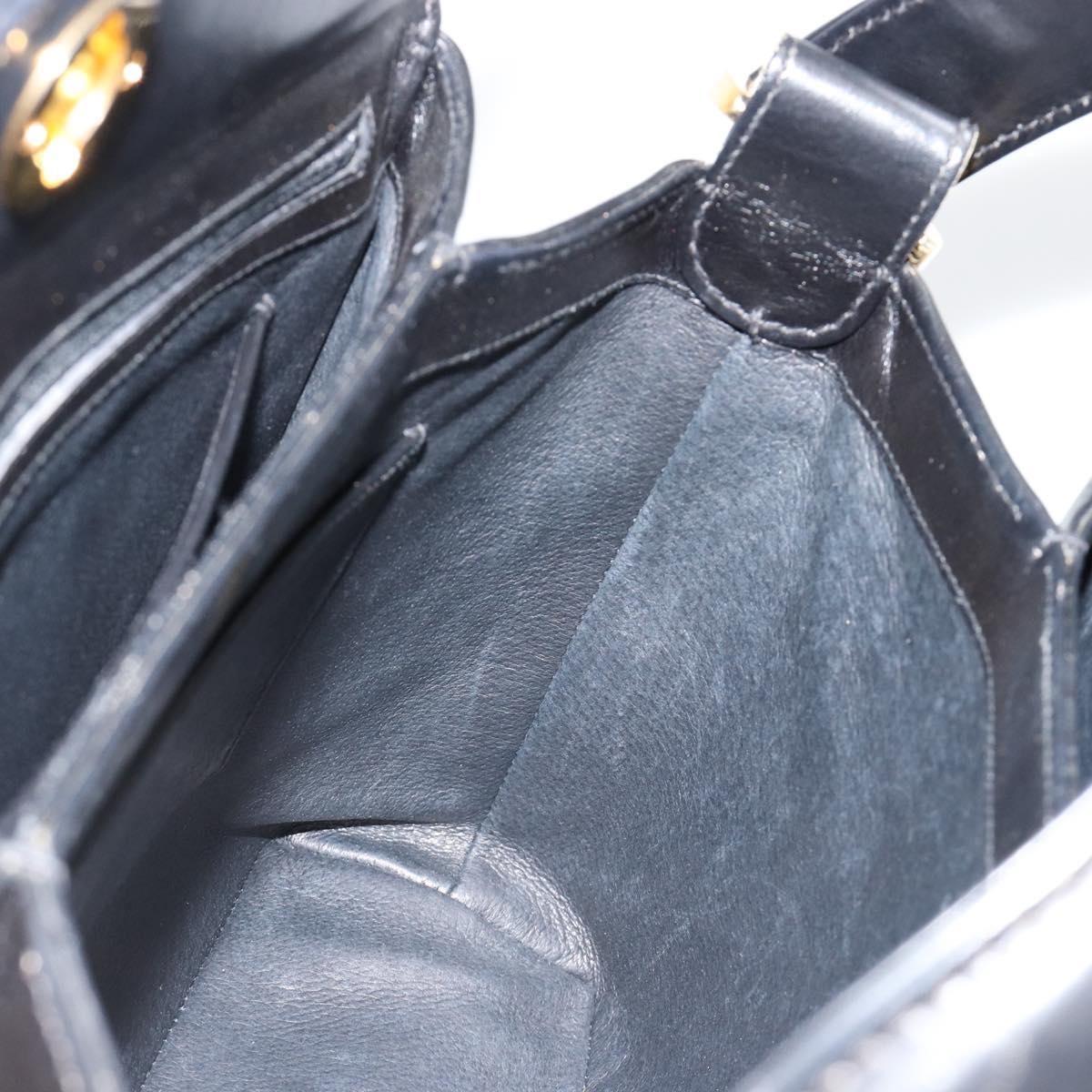 GUCCI Shoulder Bag Leather Black Gold Auth 185968