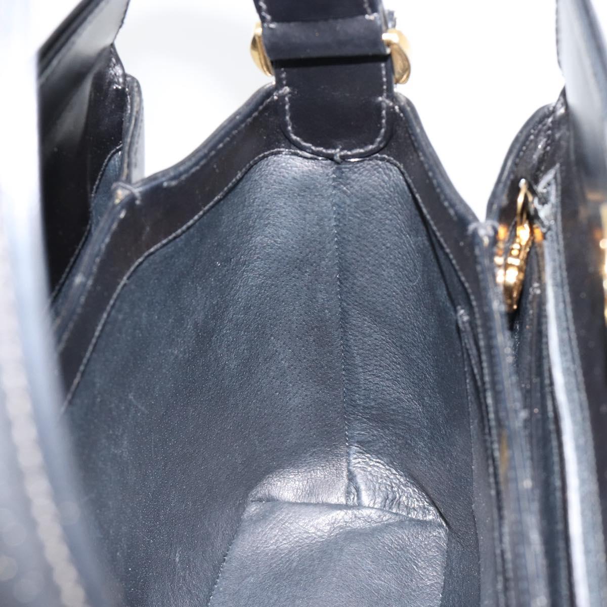 GUCCI Shoulder Bag Leather Black Gold Auth 185968