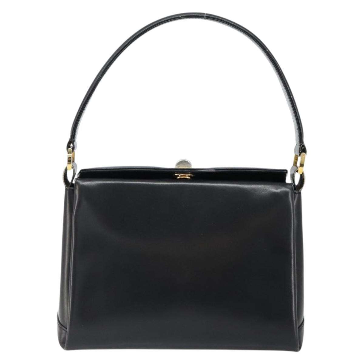 GUCCI Shoulder Bag Leather Black Gold Auth 185968
